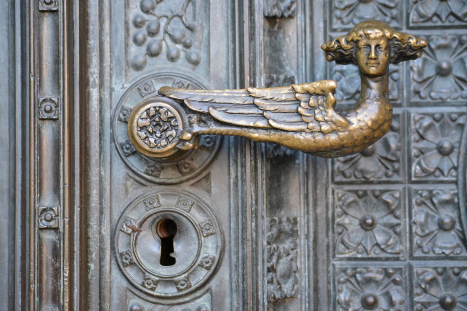 Close-up of a door lock and escutcheon